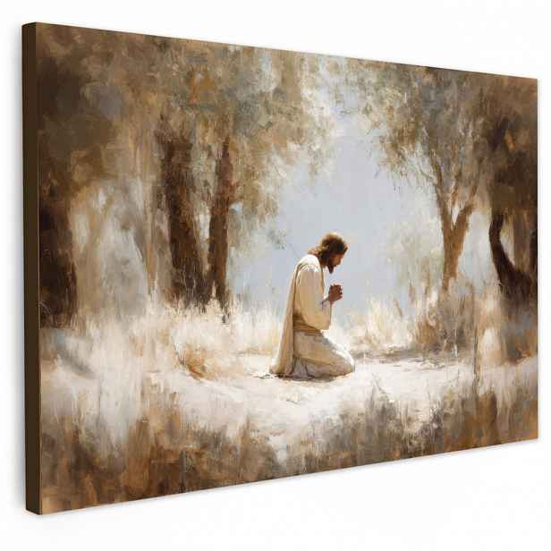 MuchoWow OBRAZ NA PLÁTNĚ Ježíš - klečící - lesní krajina - modlící se 120x80 cm