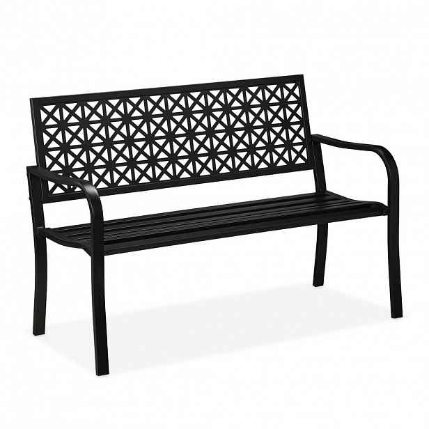 Relaxdays ZAHRADNÍ LAVICE Černá ocel 2-místná geometrický vzor 127 cm