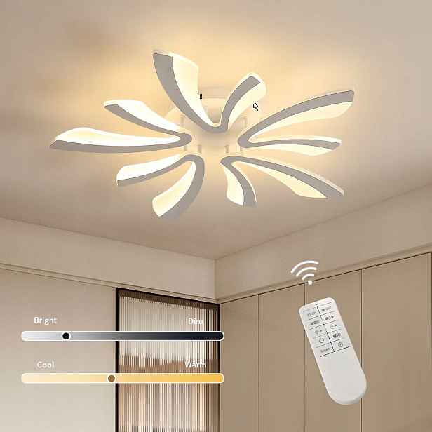 Stropní Led lampa lustr bílá moderní do ložnice stmívatelná dálkové ovládání 48W