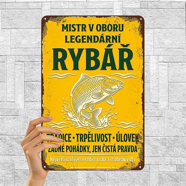 TEMU 2D Plochý, 2D Plochý 1 ks, Legendární Rybář Kovová Umělecká Tabule – Tradiční Český Lidový Design, Rustikální Nástěnná Dekorace pro Milovníky