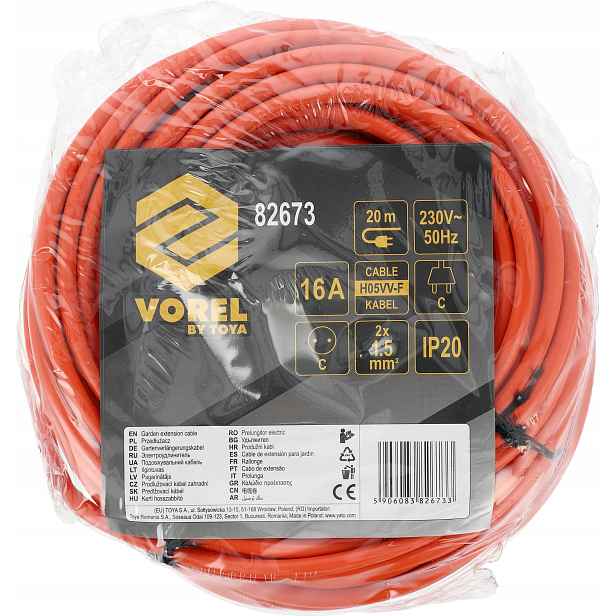 Vorel prodlužovací kabel s jednou zásuvkou 20m oranžový 82673