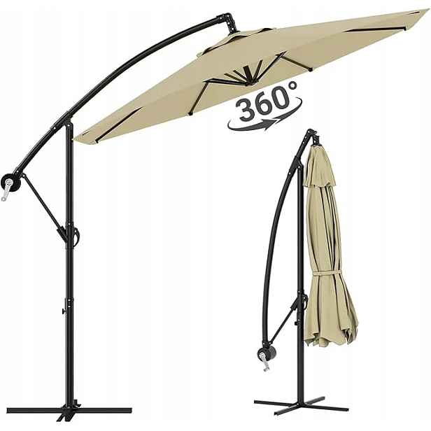 Zahradní slunečník, nastavitelný, 300 × 300 × 255 cm, barva khaki