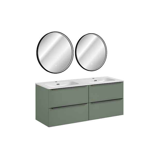 Comad Koupelnová sestava Sombra Green Fly se zápustnými umyvadly a LED zrcadly 140 cm reed green