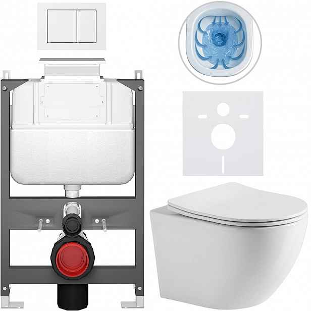 Kompletní WC set Basic/Cesso - bílá lesklá - WC tlačítko Maxio/Bílá - ovládání shora - předstěnová instalace - 49x36 cm - 8050BD85940