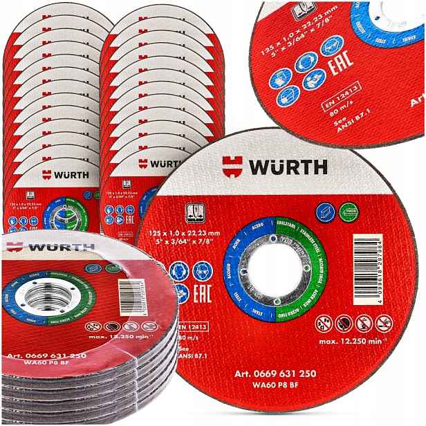 Kotouč na řezání kovu inox 125x1 Wurth 25 ks pro nerezovou ocel sada