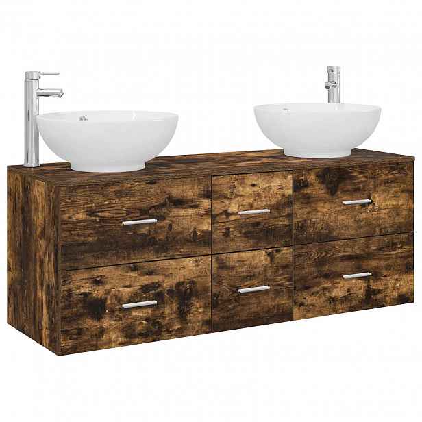 vidaXL Sada koupelnového nábytku 3 ks Kouřový dub 129 x 44,5 x 80 cm