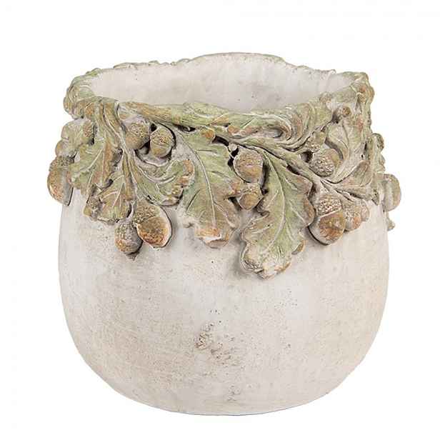 Cementový květináč s dubovými listy a žaludy Acornia S - Ø 15*13 cm Clayre & Eef