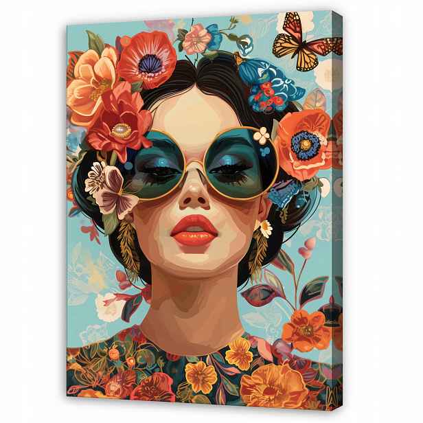 Obraz Žena Tvář Květiny Retro Art Do Ložnice Obývacího Pokoje Na Plátně 100x70