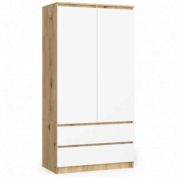 VÝPRODEJ - Šatní skříň se šuplíky 90 cm LOTA - dub artisan / bílá