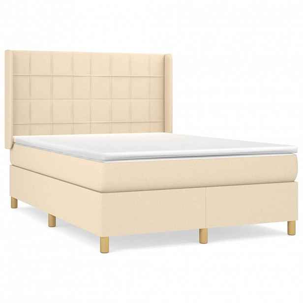 vidaXL Box spring postel s matrací krémová 140x190 cm textil