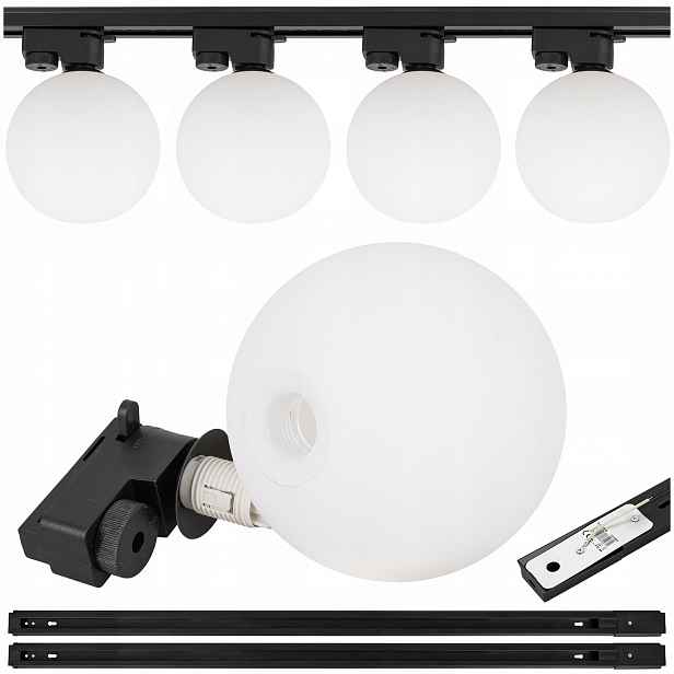 Osvětlení kolejnicové 2x kolejnice 1 m 4x svítidlo bílé stínidlo koule Led lampa G9