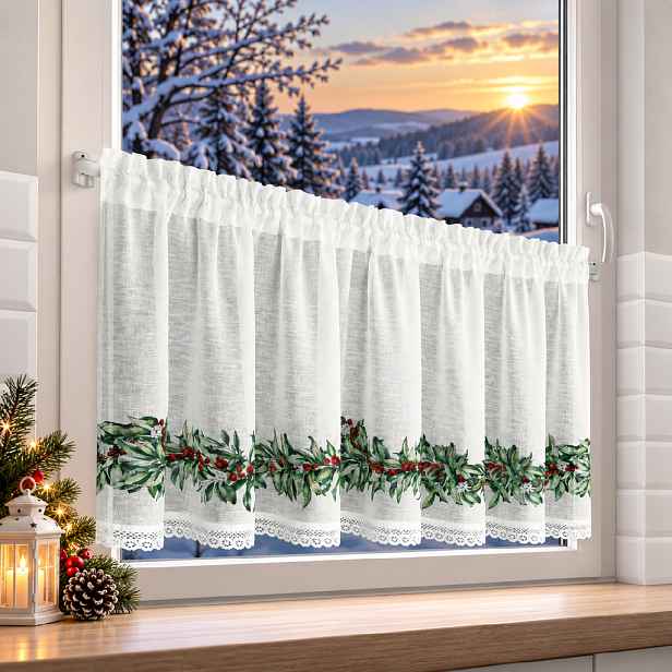 Vánoční hotová vitrážová záclona WINTERLAND 150x60 cm