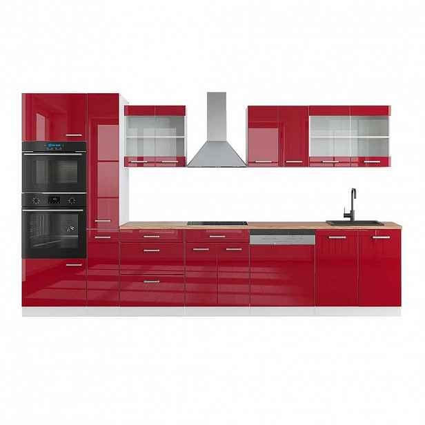 Vicco KUCHYŇSKÁ LINKA R-Line Červená/bílá s vysokým leskem 350 cm s vysokou skříní, PD Dub