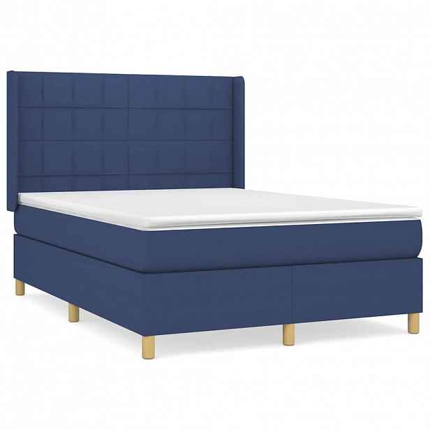 vidaXL Box spring postel s matrací modrá 140x190 cm textil