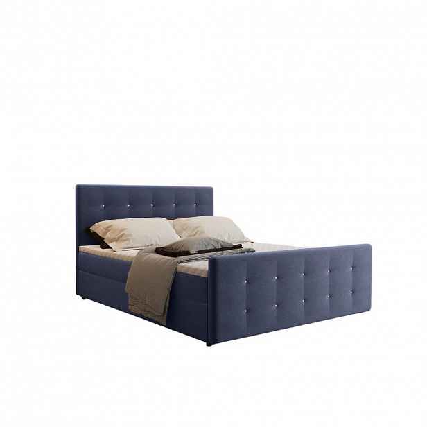 Kaiser Möbel KONTINENTÁLNÍ POSTEL s úložným prostorem, matrací a topperem AMOR Námořnická modrá 200x200 cm H3-Bonell