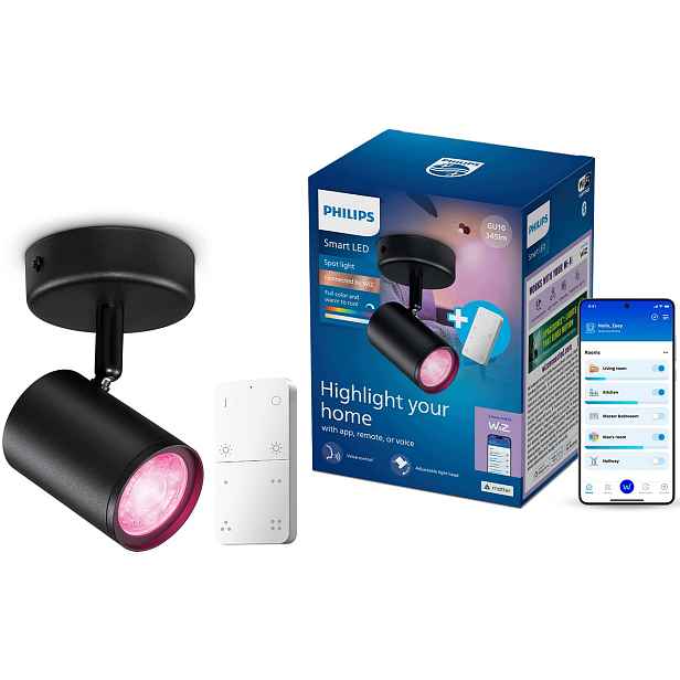Lampa Led nástěnné svítidlo Spot GU10 Rgb Philips Smart WiFi Aplikace WiZ Dálkový Ovladač