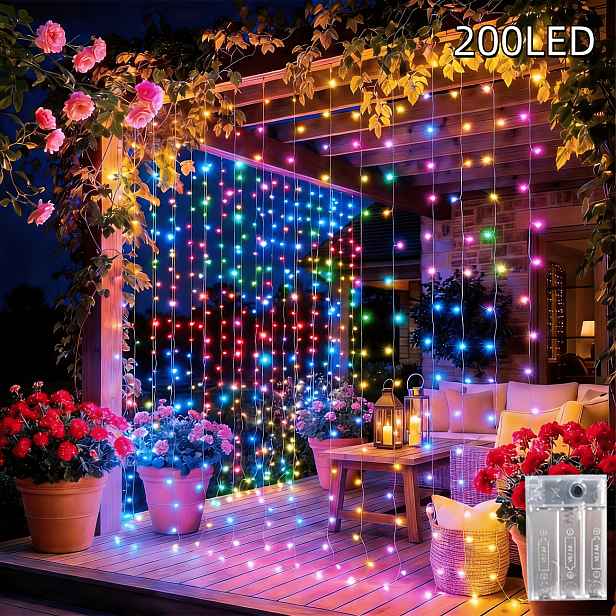 TEMU 200/300 LED bateriové závěsné světelné řetězy, teplá bílá, studená bílá vícebarevné pohádkové světelné řetězy, závěsné okenní světelné řetězy do