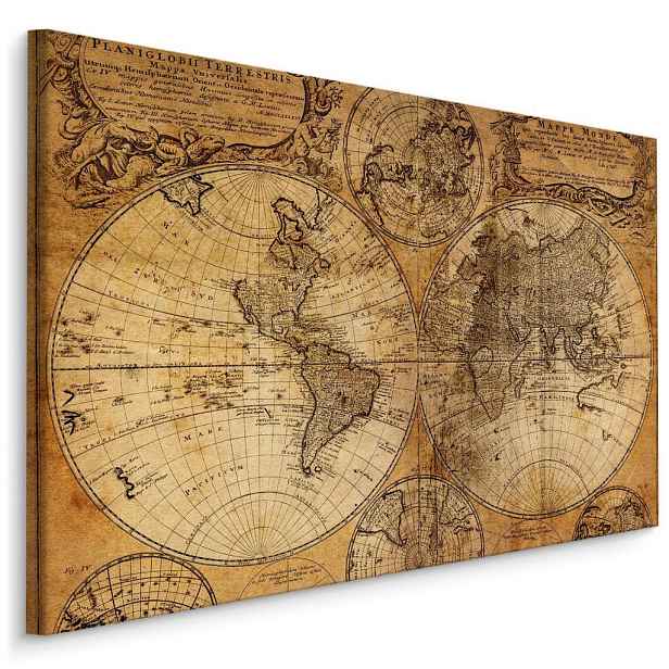 Muralo OBRAZ NA PLÁTNĚ do Obývacího Pokoje Stará Mapa Světa Retro Vintage Styl