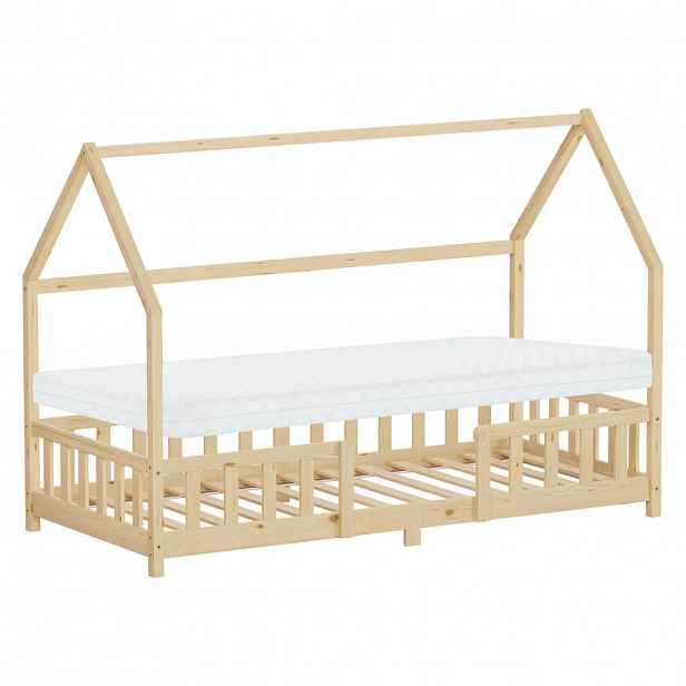 ML-DESIGN DĚTSKÁ postel 90x200 cm s matrací a ochrannou bočnicí, přírodní borovicové dřevo
