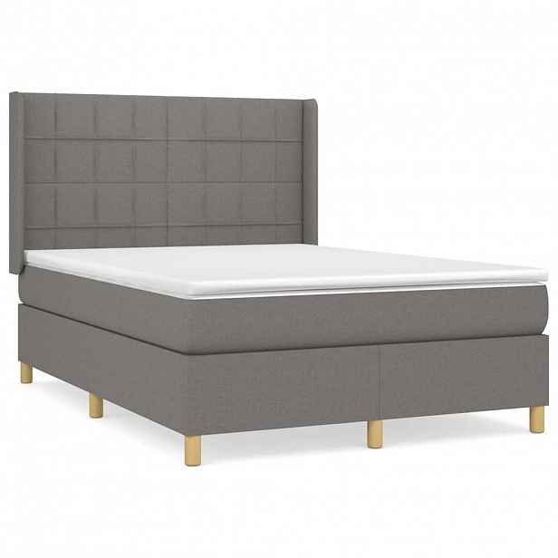 vidaXL Box spring postel s matrací tmavě šedá 140x200 cm textil