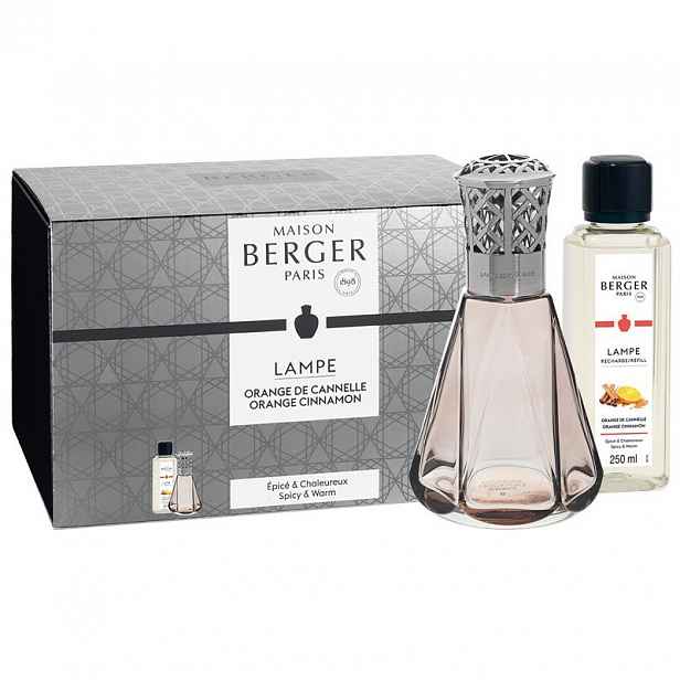Maison Berger Paris dárková sada: katalytická lampa Pyramide růžová + Pomeranč skořice, 250 ml