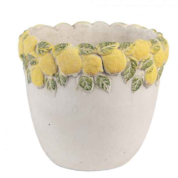 Cementový květináč lemovaný citróny Lemoni S - Ø 16*15 cm Clayre & Eef