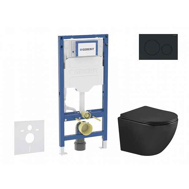 Geberit Duofix - Set předstěnové instalace, klozetu Oudee a sedátka softclose, tlačítko Sigma20, matná černá/černá SANI11CA5504