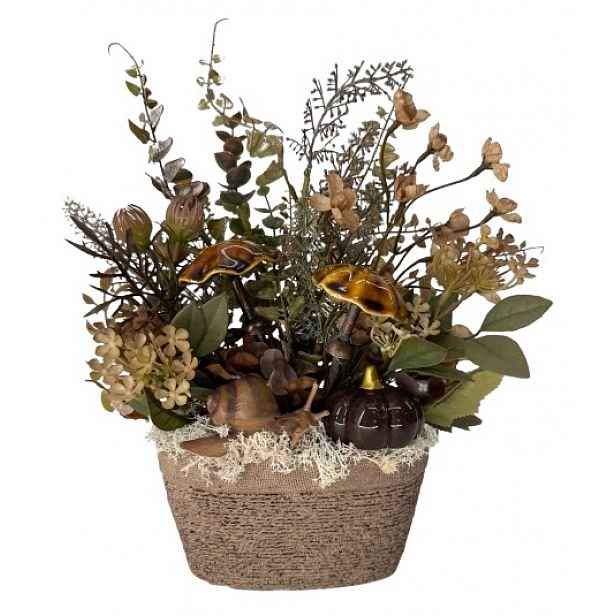 Umělé podzimní květiny keramické houby hlemýžď hliněná základna 24 cm