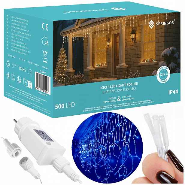 Venkovní Lampy Sople 1500 Led Modré Světelný Závěs 67 m Vánoční