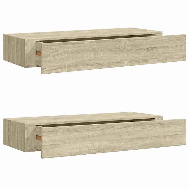 vidaXL Nástěnné police se zásuvkou 2 ks dub 60 x 23,5 x 10 cm MDF