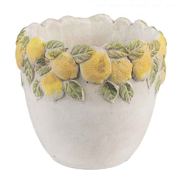 Cementový květináč lemovaný citróny Lemoni - Ø 14*12 cm Clayre & Eef