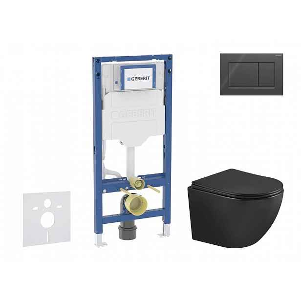Geberit Duofix - Set předstěnové instalace, klozetu Oudee a sedátka softclose, tlačítko Sigma20, černá lesk/černá mat SANI11CA5505