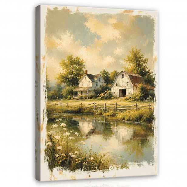 Obraz Krajina Domky Stromy Příroda Béžová Krajina Do Předsíně Kanceláře 120x80