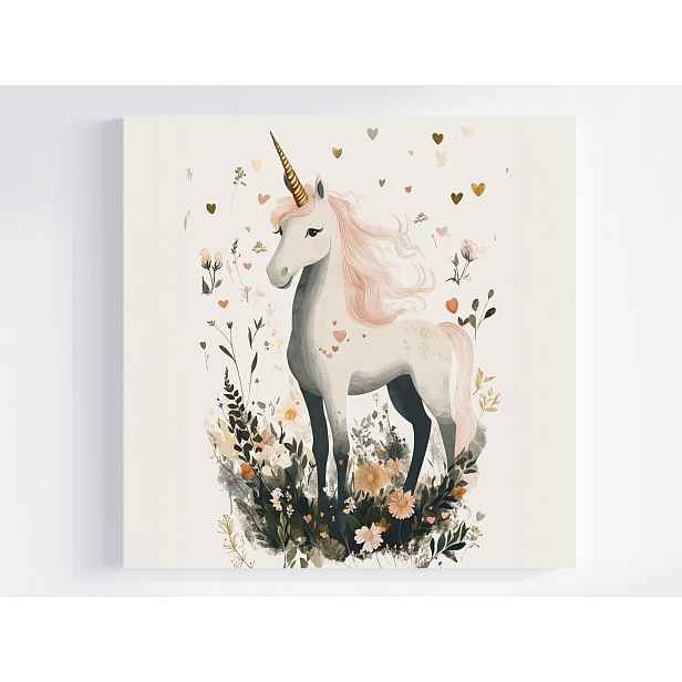 Obraz Na Plátně Canvas Děti Jednorožec Květiny Srdce Pohádka Legenda 50x50