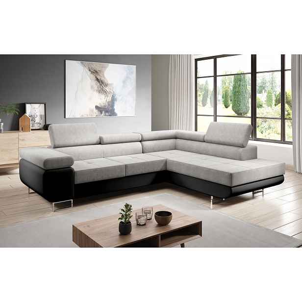 Rozkládací rohová sedačka PARASKA L - černá / světle šedá, pravý roh