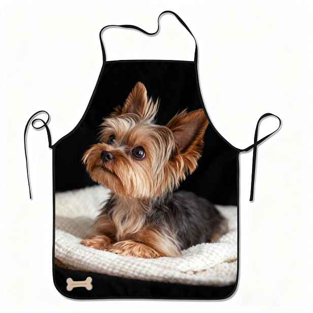 TEMU 1 ks Zástěra pro štěňata Yorkshire Terrier - Roztomilý design Yorkieho psa s výraznými očima, odolná polyesterová kuchyňská zástěra na Vánoce,