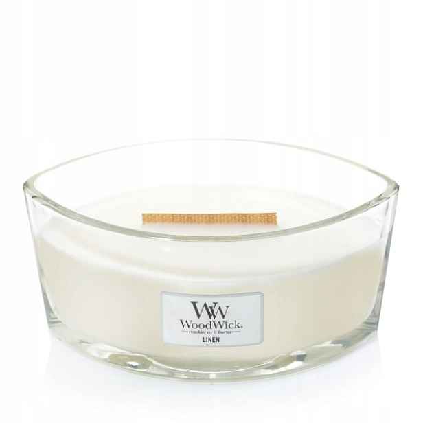 Dárek svíčka Woodwick Hearthwick Ellipse Lněná 275 g