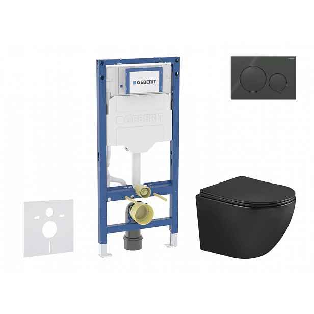 Geberit Duofix - Set předstěnové instalace, klozetu Oudee a sedátka softclose, tlačítko Sigma20, černá lesk/černá mat SANI11CA5506