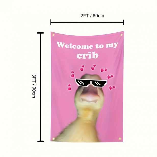 TEMU 1 ks, Vítací vlajka, roztomilý kachny s textem "Welcome to " - 2Ft x 3Ft, odolná venkovní dekorace pro večírky, koleje, , ložnici - není potřeba