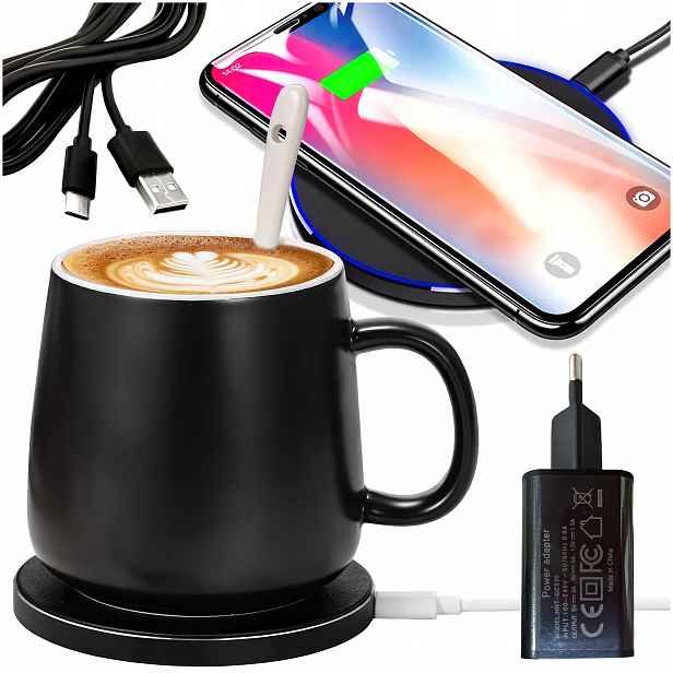 Termosový hrnek vyhřívaný příslušenství indukční nabíječka pro telefon 2v1 18W