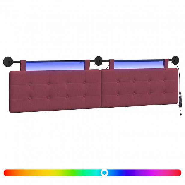 vidaXL Závěsné čelo postele S LED osvětlením Víno Červené Textil