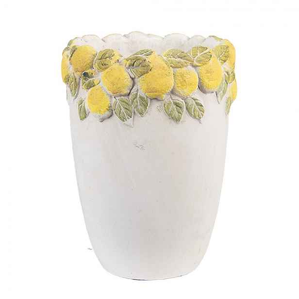 Cementový vysoký květináč lemovaný citróny Lemoni S - Ø 13*17 cm Clayre & Eef