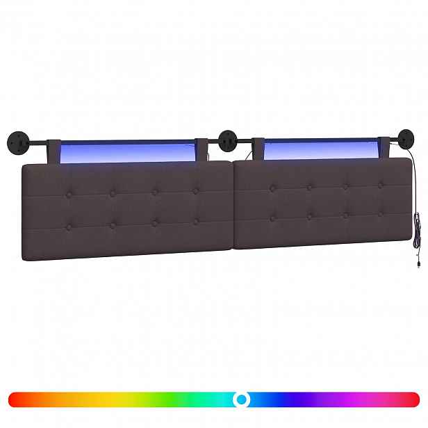 vidaXL Závěsné čelo postele S LED osvětlením Tmavě hnědá Textil