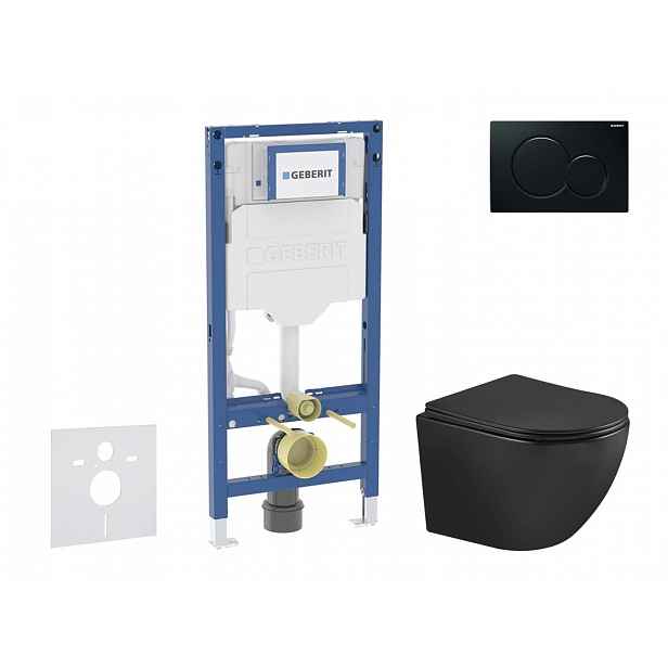 Geberit Duofix - Set předstěnové instalace, klozetu Oudee a sedátka softclose, tlačítko Sigma01, černá SANI11CA5508