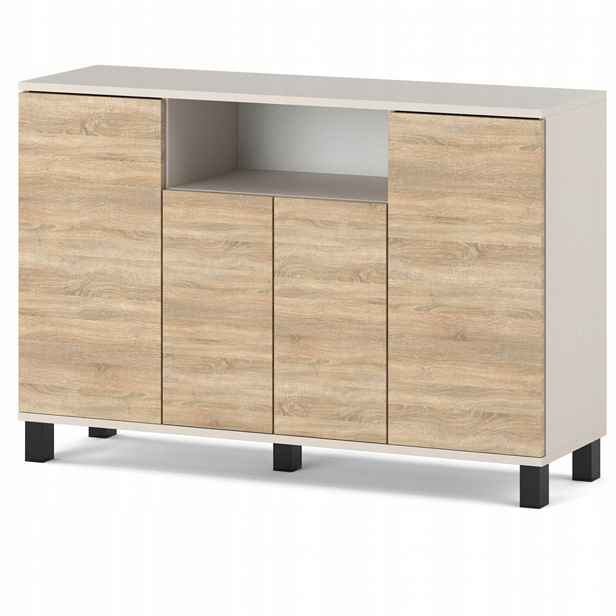 Komoda Kaszmir Sonoma 120 CM 4 Dvířka Moderní Skříňka Do Obývacího Pokoje Ložnice