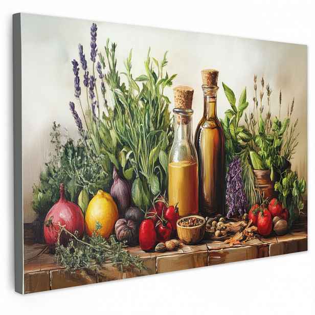 MuchoWow OBRAZ NA PLÁTNĚ Zátiší - Bylinky - Koření - Ovoce - Barevné 90x60 cm