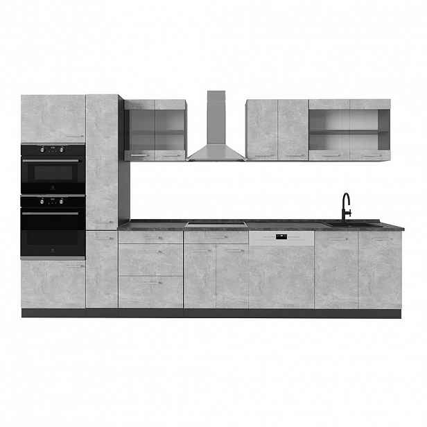 Vicco KOMPLETNÍ KUCHYNĚ R-Line Beton/antracit 350 cm , PD Antracit