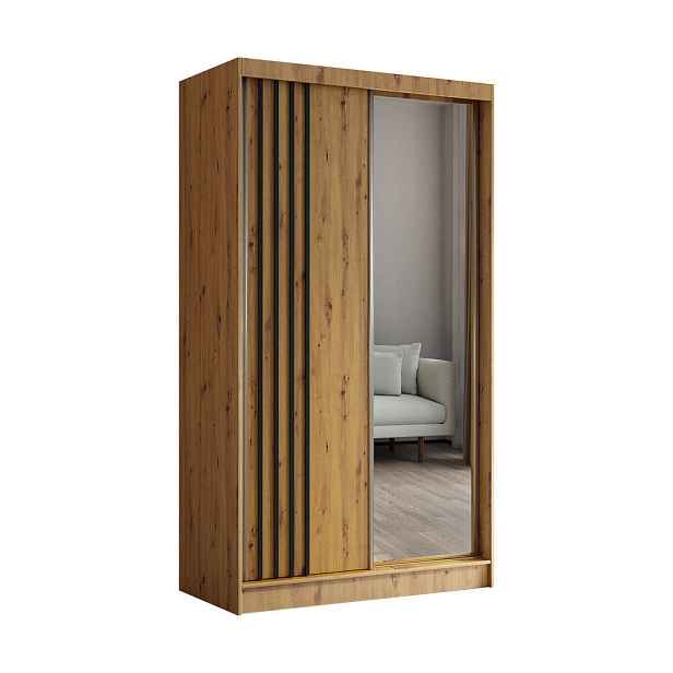 MASSENO ŠATNÍ SKŘÍŇ S POSUVNÝMI DVEŘMI NELVIA, 120/216/61 cm 2dveřová se zrcadlem, dub Artisan