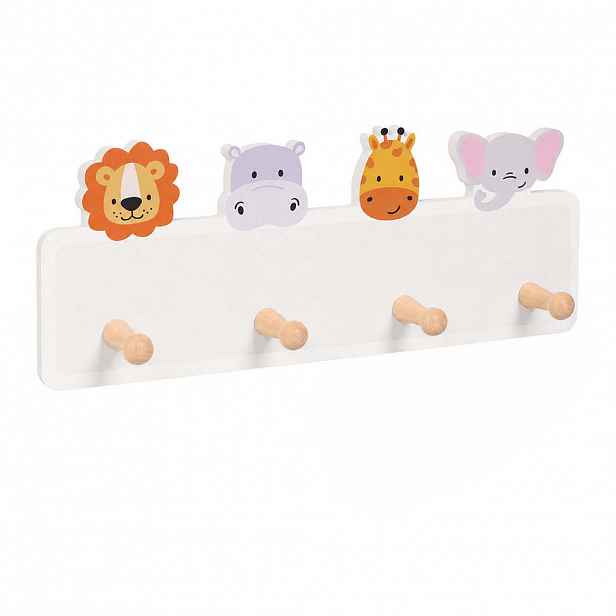 Relaxdays VĚŠÁK Barevný MDF borovicové dřevo 4 háčky 15x38 cm