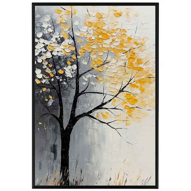 Plakát Rámeček Hliníkový Olej Impasto Krajina Podzim Strom Mlha 40x60